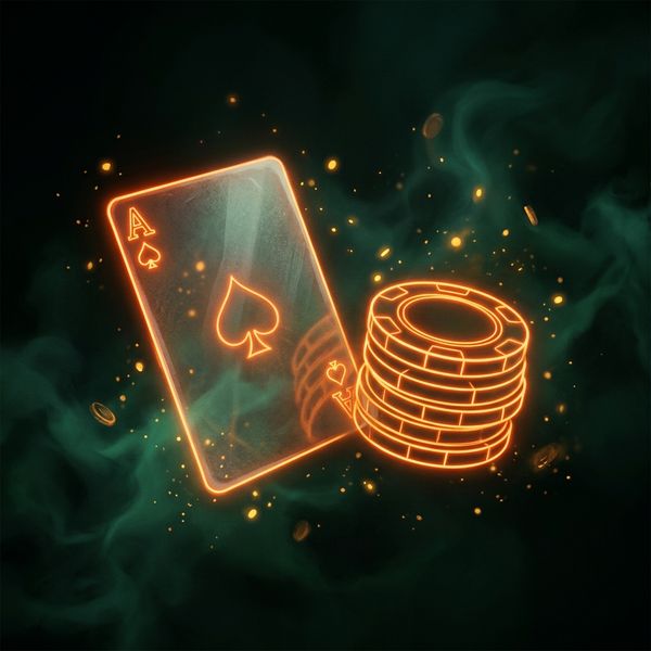 Neon-outlined casino chips floating in emerald haze