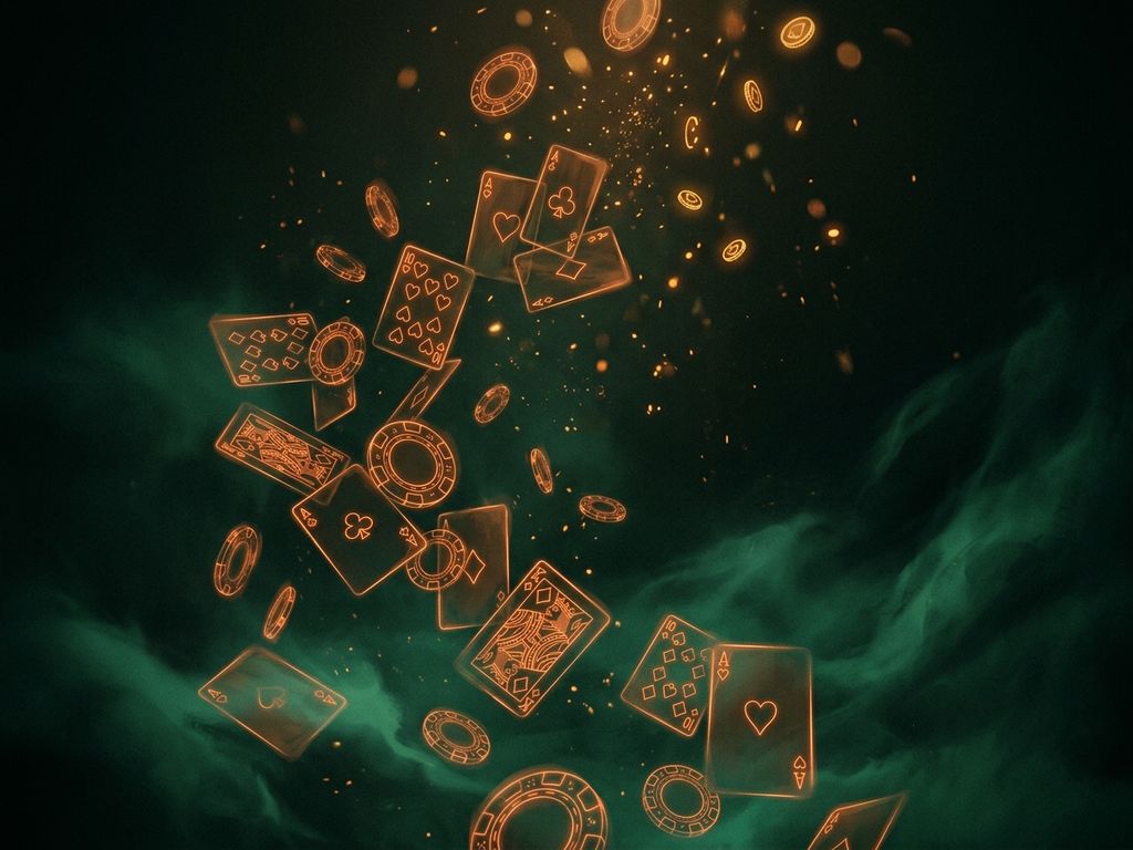Golden coin cascade against dark atmospheric background